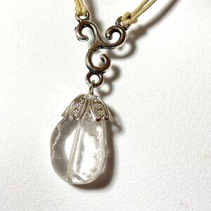 2/$20, Natural Clear Quartz Necklace, Genuine Tumbled Gemstone Cord Necklace